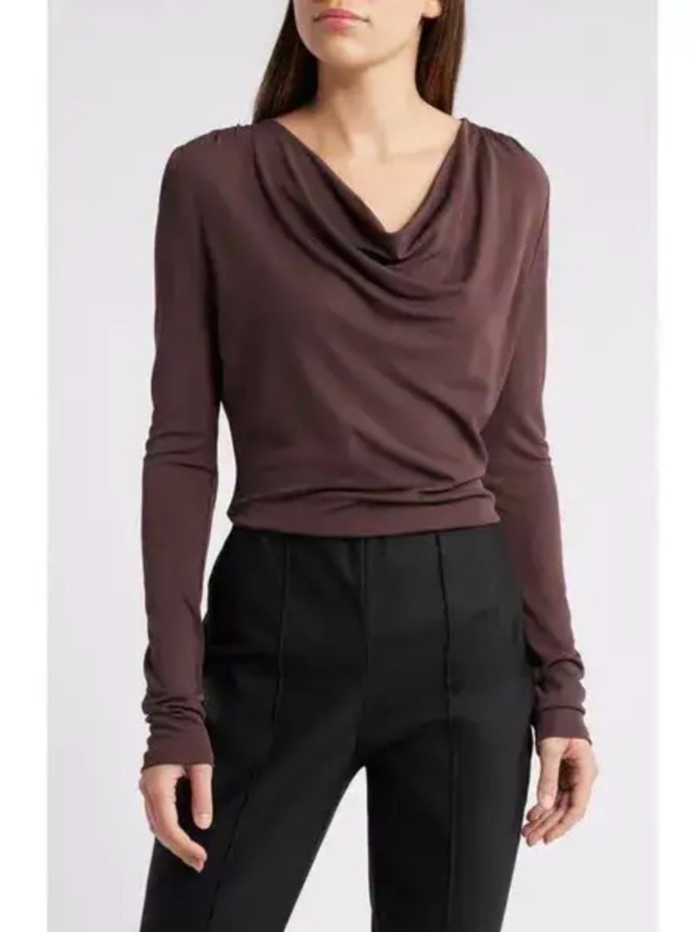 BOSS Esayana Cowl Neck Top Brown Long Sleeve Size Small